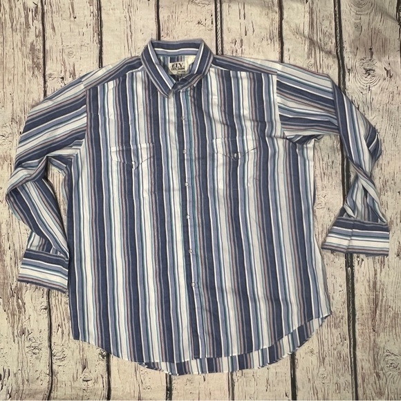 Vintage Ely Cattleman Striped Western Pearl Snap Button Down Mens Shirt - Picture 1 of 7